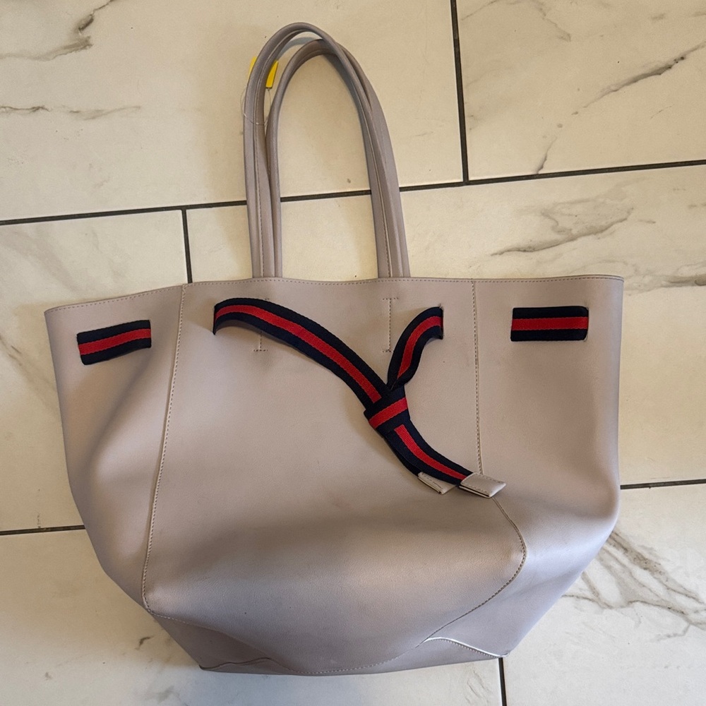 Elegant Gray Tote Bag with Striped Accents- Large tote